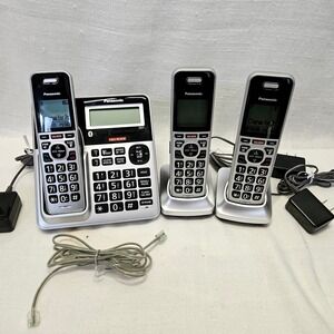 Panasonic KX-TGF970 Cordless Phone System 3 Handsets Silver Bluetooth Call Block